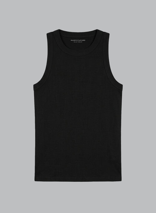 Ärmelloses Tanktop mit Rundhalsausschnitt aus Bio-Baumwolle in Schwarz - MAJESTIC FILATURES