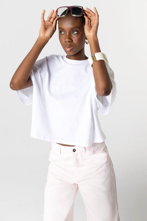 T-shirt Blanc Col Rond Manches Courtes en Coton Organique - MAJESTIC FILATURES