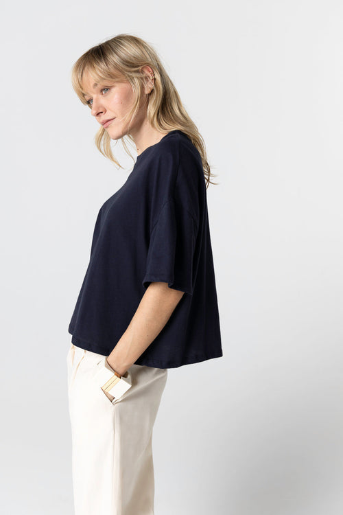 T-shirt Marine Col Rond Manches Courtes en Coton Organique - MAJESTIC FILATURES