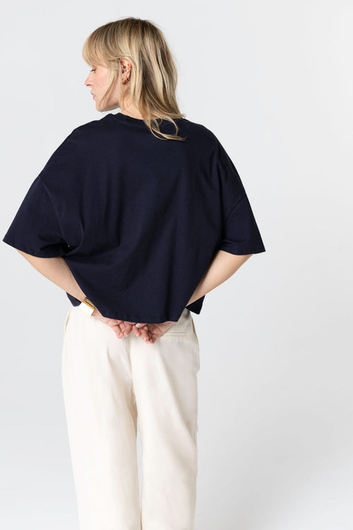 T-shirt Marine Col Rond Manches Courtes en Coton Organique - MAJESTIC FILATURES