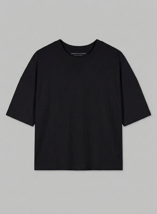 T-shirt Noir Col Rond Manches Courtes en Coton Organique - MAJESTIC FILATURES