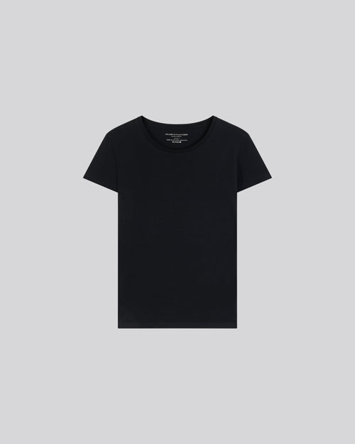 T-shirt Noir Jamie Col Rond Manches Courtes en Coton Organique - MAJESTIC FILATURES