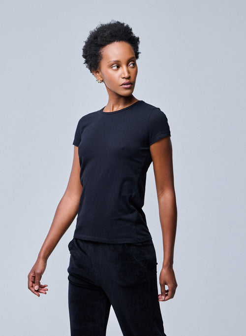 T-shirt Noir Jamie Col Rond Manches Courtes en Coton Organique - MAJESTIC FILATURES