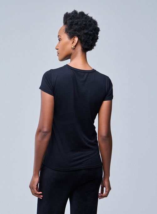 T-shirt Noir Jamie Col Rond Manches Courtes en Coton Organique - MAJESTIC FILATURES