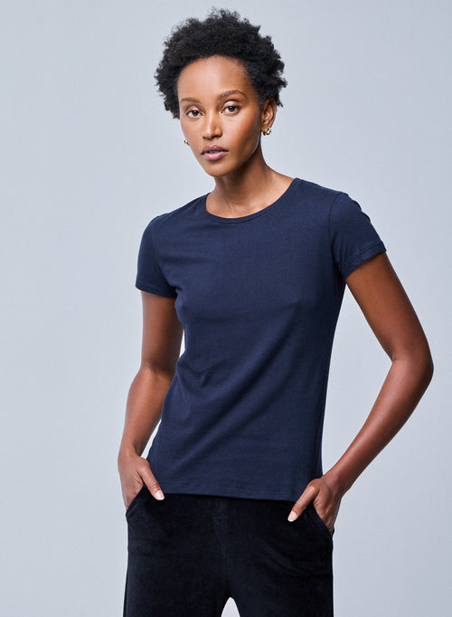 Jamie T-Shirt Rundhalsausschnitt kurzen Ärmeln aus Deluxe-Baumwolle - MAJESTIC FILATURES