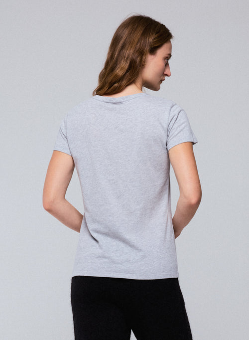 Graues Kurzarm-T-Shirt mit Rundhalsausschnitt aus Bio-Baumwolle - MAJESTIC FILATURES