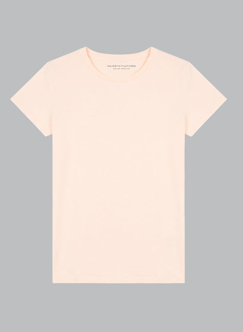 Jamie Rundhals-T-Shirt mit kurzen Ärmeln aus Bio-Baumwolle in Blütenblatt - MAJESTIC FILATURES