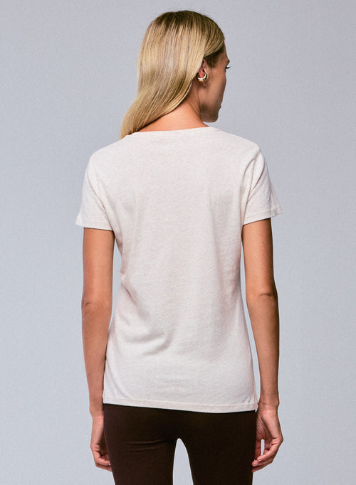 Beigefarbenes Kurzarm-T-Shirt mit Rundhalsausschnitt aus Bio-Baumwolle - MAJESTIC FILATURES
