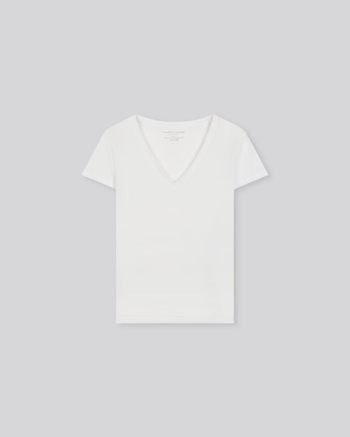 T-shirt Blanc Julia col V Manches Courtes en Coton Organique - MAJESTIC FILATURES