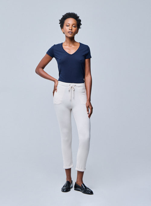 Julia T-Shirt V-Ausschnitt  kurze Ärmel aus Deluxe-Baumwolle - MAJESTIC FILATURES