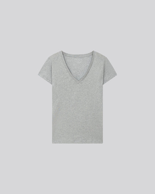 Graues Kurzarm-T-Shirt mit V-Ausschnitt aus Bio-Baumwolle - MAJESTIC FILATURES