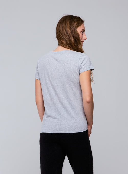 Graues Kurzarm-T-Shirt mit V-Ausschnitt aus Bio-Baumwolle - MAJESTIC FILATURES