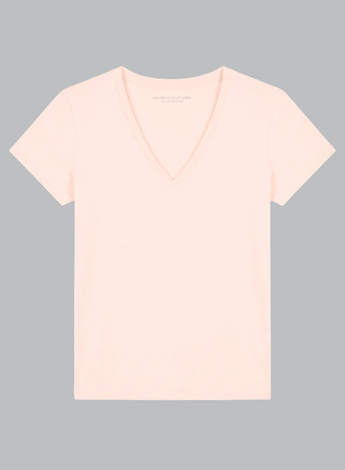 T-shirt Pétale Julia Col V Manches Courtes en Coton Organique - MAJESTIC FILATURES