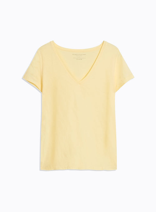 T-shirt Jaune Julia Manches Courtes Col V en Deluxe Coton - MAJESTIC FILATURES