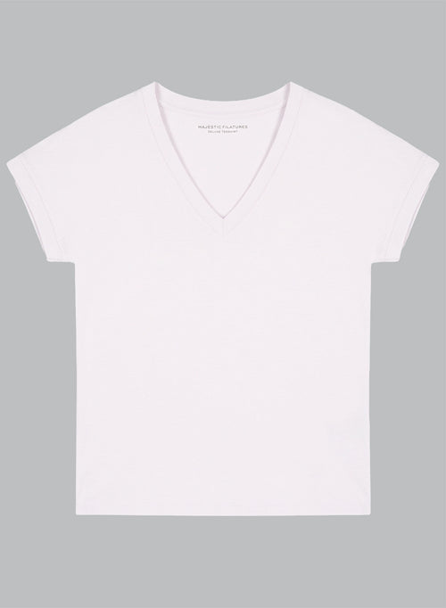 T-Shirt mit V-Ausschnitt und kurzen Ärmeln aus Bio-Baumwolle in Rosa - MAJESTIC FILATURES