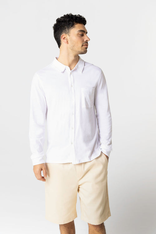 Chemise Blanche Col Chemise Manches Longues en Coton Organique - MAJESTIC FILATURES