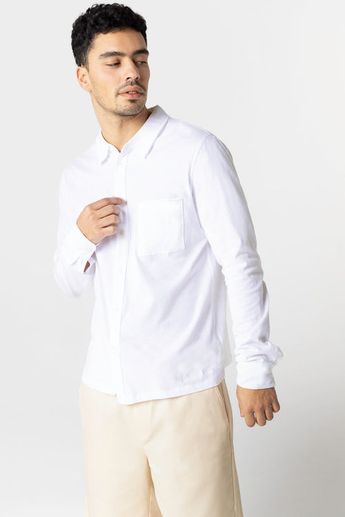 Chemise Blanche Col Chemise Manches Longues en Coton Organique - MAJESTIC FILATURES