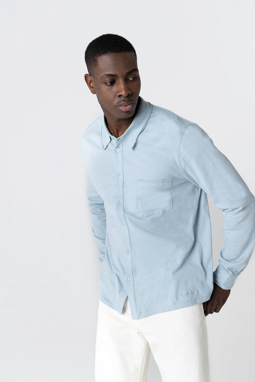 Hemd mit Kragen und langen Ärmeln aus Bio-Baumwolle in Hellblau - MAJESTIC FILATURES