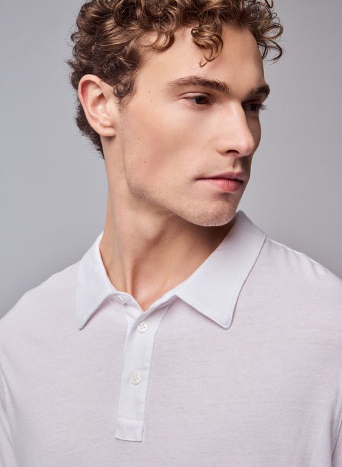 Weißes Poloshirt Langarm-Poloshirt aus Bio-Baumwolle - MAJESTIC FILATURES