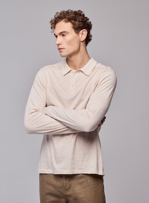 Beige Poloshirt Langarm-Poloshirt aus Bio-Baumwolle - MAJESTIC FILATURES