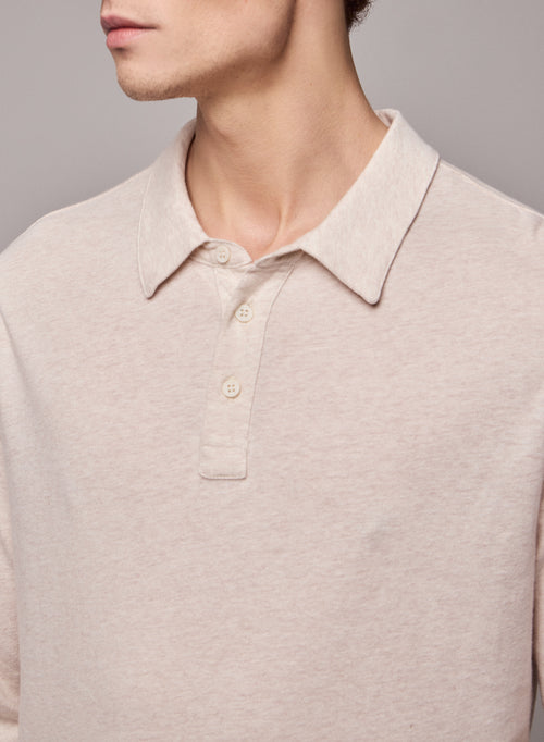 Beige Poloshirt Langarm-Poloshirt aus Bio-Baumwolle - MAJESTIC FILATURES