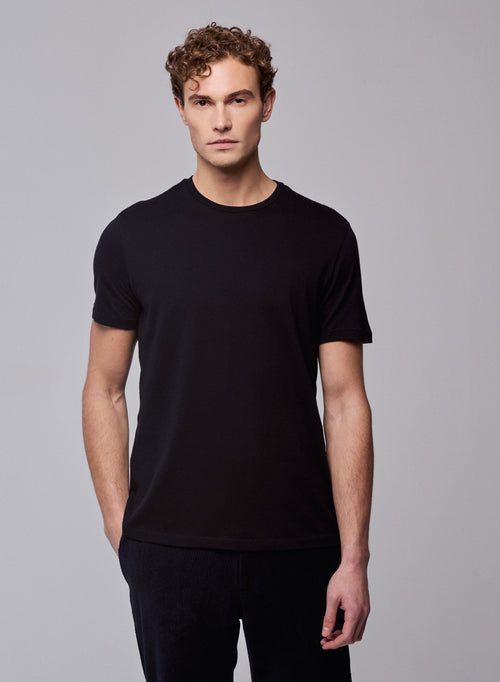 T-shirt Noir Julien Col Rond Manches Courtes en Deluxe Coton - MAJESTIC FILATURES