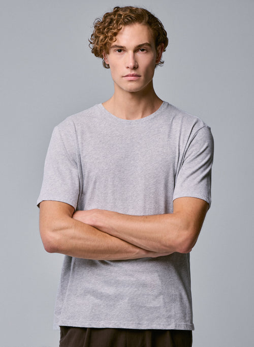 T-shirt Gris clair Julien Col Rond Manches Courtes en Deluxe Coton - MAJESTIC FILATURES