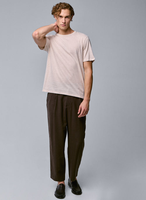 Beigefarbenes Kurzarm-T-Shirt mit Rundhalsausschnitt aus Bio-Baumwolle - MAJESTIC FILATURES