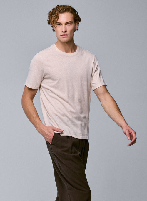 Beigefarbenes Kurzarm-T-Shirt mit Rundhalsausschnitt aus Bio-Baumwolle - MAJESTIC FILATURES