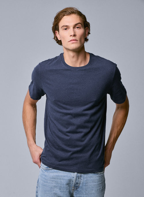 Blaues Kurzarm-T-Shirt mit Rundhalsausschnitt aus Bio-Baumwolle - MAJESTIC FILATURES