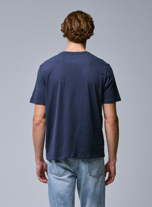 Blaues Kurzarm-T-Shirt mit Rundhalsausschnitt aus Bio-Baumwolle - MAJESTIC FILATURES