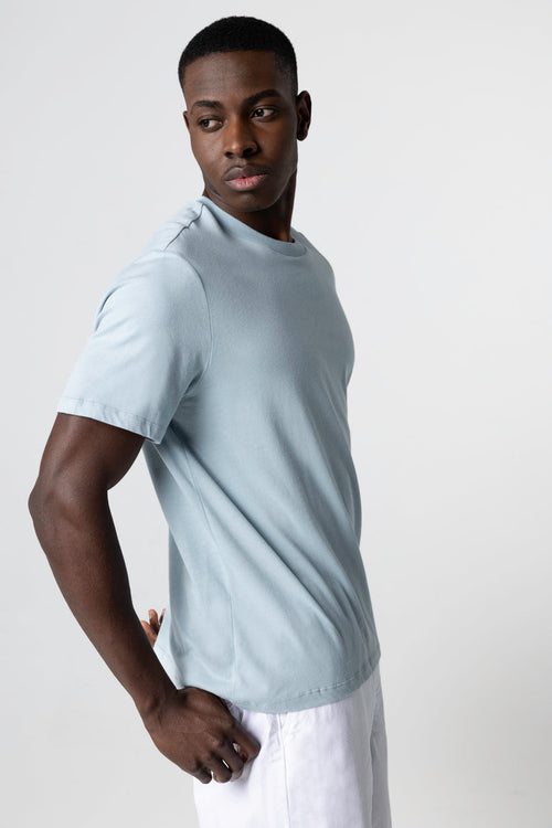 Hellblaues Kurzarm-T-Shirt mit Rundhalsausschnitt aus Bio-Baumwolle - MAJESTIC FILATURES