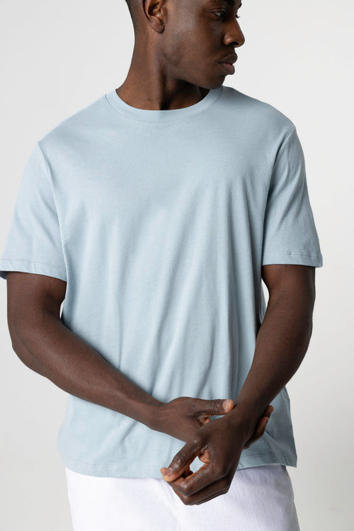 Hellblaues Kurzarm-T-Shirt mit Rundhalsausschnitt aus Bio-Baumwolle - MAJESTIC FILATURES