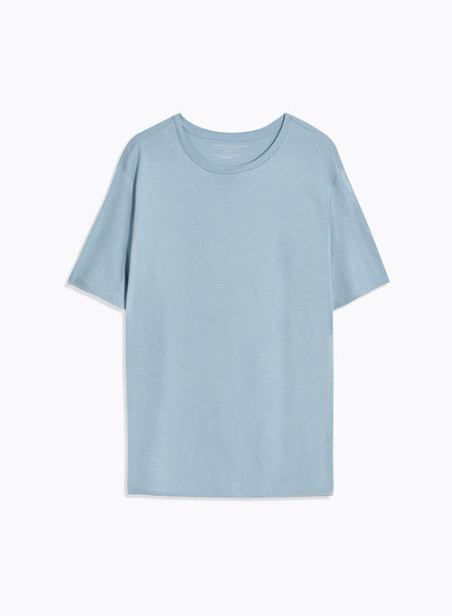 Tee shirt Bleu Col Rond Manches Courtes - MAJESTIC FILATURES