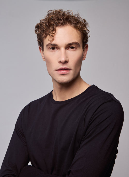 T-shirt Noir James col rond manches longues en Deluxe Coton - MAJESTIC FILATURES