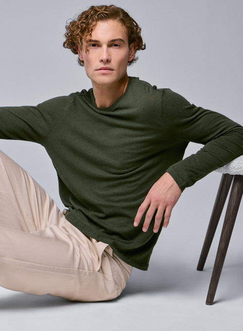 Grünes Langarm-T-Shirt mit Rundhalsausschnitt aus Bio-Baumwolle - MAJESTIC FILATURES