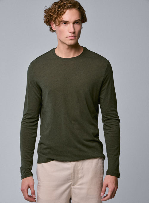 Grünes Langarm-T-Shirt mit Rundhalsausschnitt aus Bio-Baumwolle - MAJESTIC FILATURES