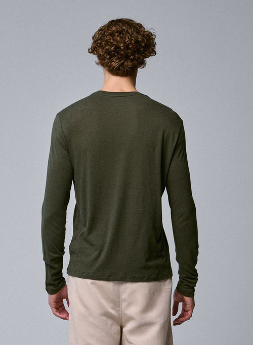 Grünes Langarm-T-Shirt mit Rundhalsausschnitt aus Bio-Baumwolle - MAJESTIC FILATURES