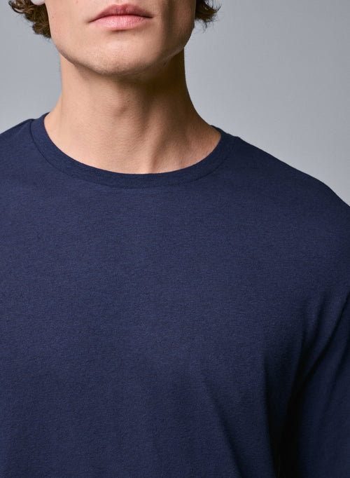Blaues Langarm-T-Shirt mit Rundhalsausschnitt aus Bio-Baumwolle - MAJESTIC FILATURES