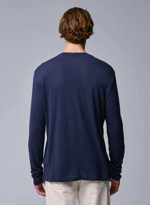 Blaues Langarm-T-Shirt mit Rundhalsausschnitt aus Bio-Baumwolle - MAJESTIC FILATURES