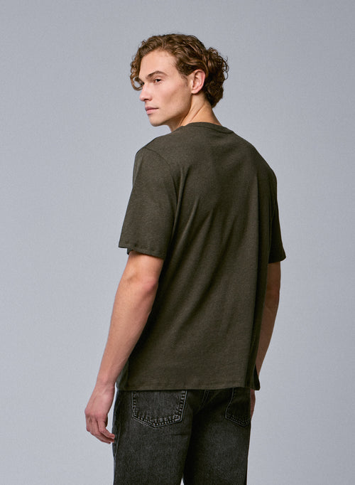 Grünes Kurzarm-T-Shirt mit Rundhalsausschnitt aus Bio-Baumwolle - MAJESTIC FILATURES