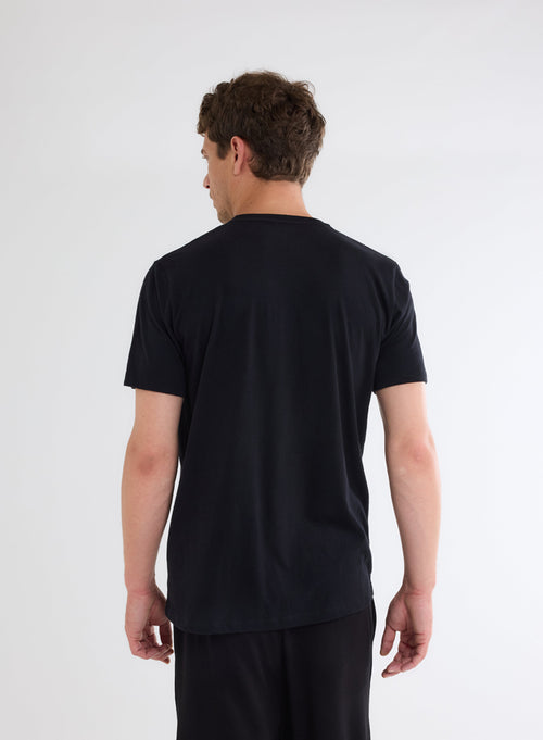 T-shirt Noir Col V Manches Courtes en 100% Coton organique - MAJESTIC FILATURES