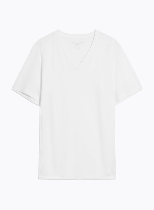 T-shirt Blanc Col V Manches Courtes en 100% Coton organique - MAJESTIC FILATURES