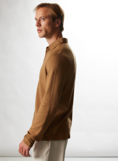 Chemise Camel Manches Longues en Coton / Cachemire - MAJESTIC FILATURES