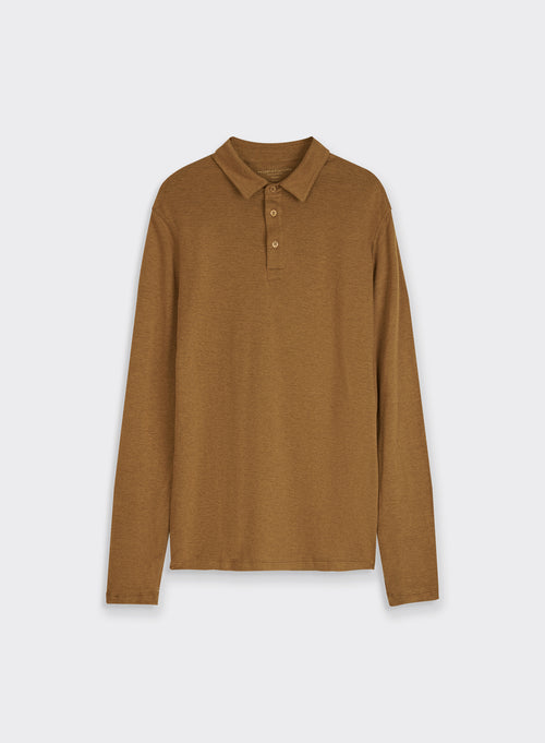 Polo Camel Manches Longues en Coton / Cachemire - MAJESTIC FILATURES