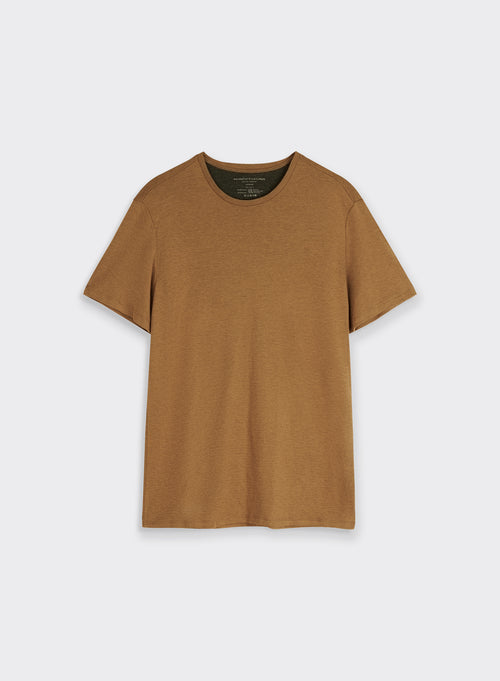 T-shirt Camel Col Rond Manches Courtes en Coton / Cachemire - MAJESTIC FILATURES