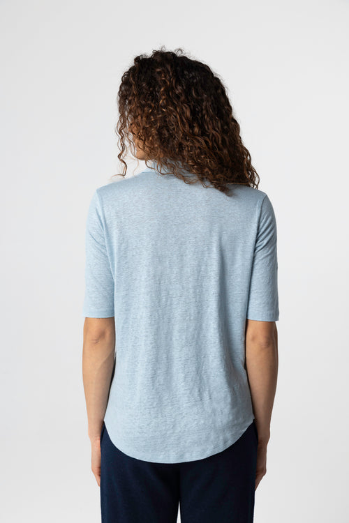 Chemise Bleu Clair Col Chemise Manches 3/4 en Lin / Elasthanne - MAJESTIC FILATURES