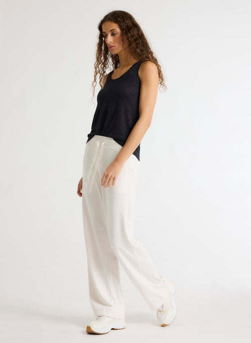 Débardeur Noir Col U Sans Manches en Lin / Elasthanne - MAJESTIC FILATURES