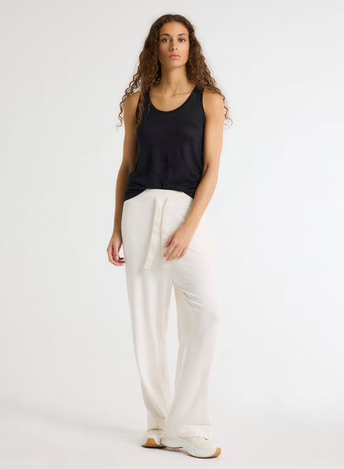 Débardeur Noir Col U Sans Manches en Lin / Elasthanne - MAJESTIC FILATURES