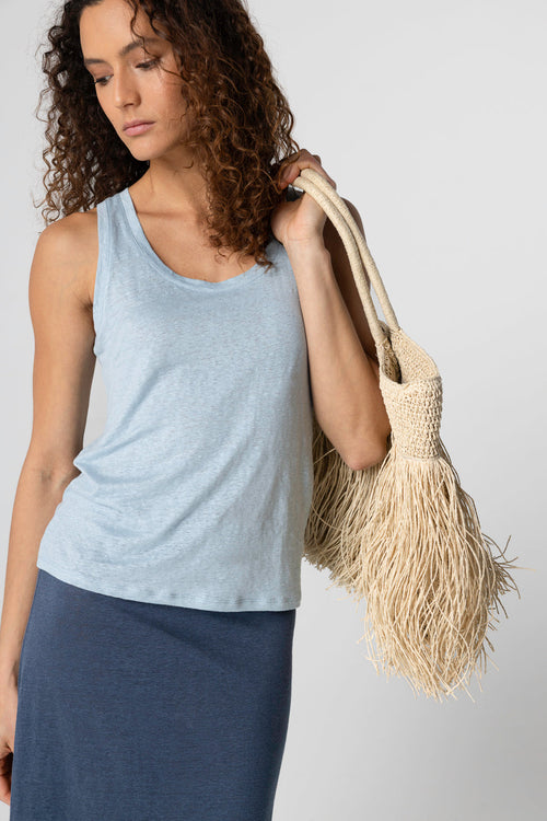 Débardeur Bleu Clair Col U Sans Manches en Lin / Elasthanne - MAJESTIC FILATURES